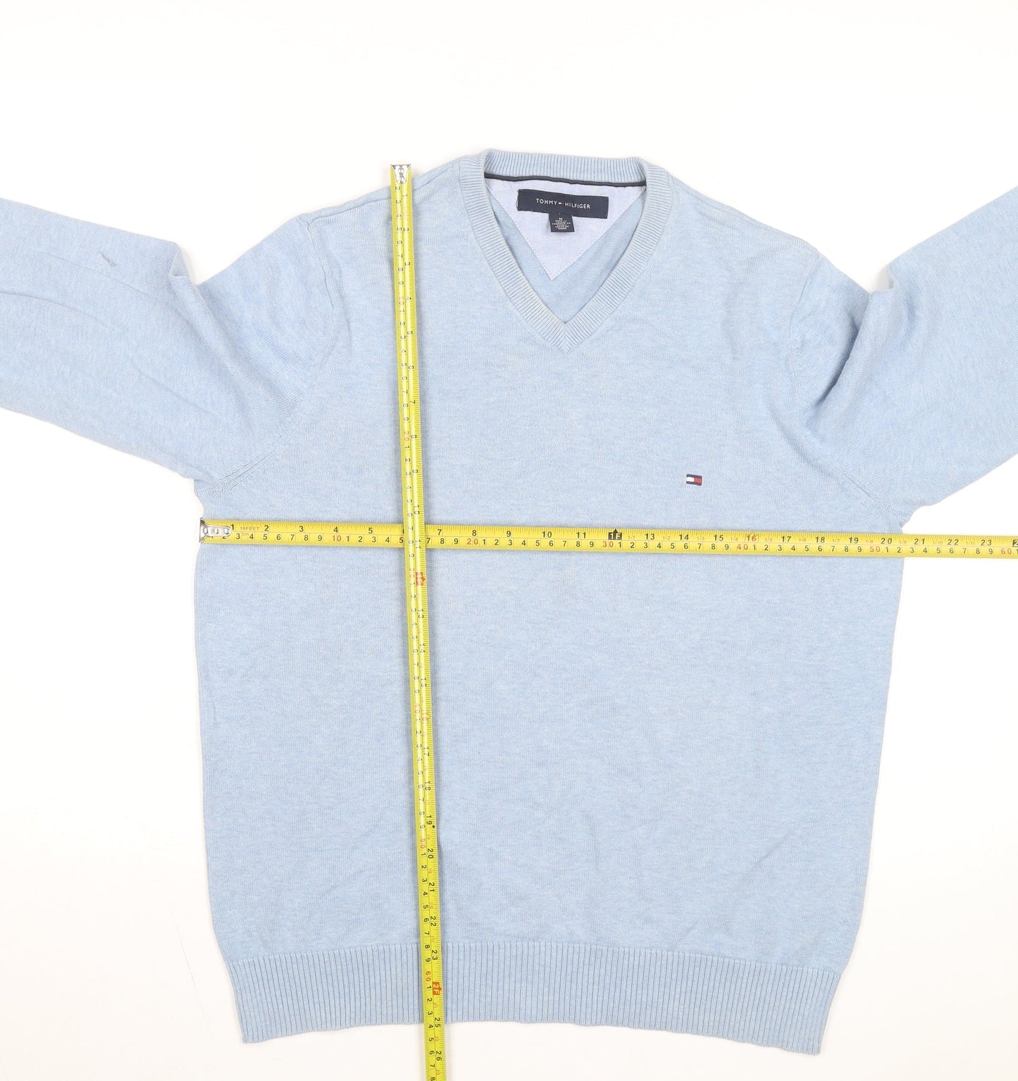 Tommy Hilfiger Men’s Blue Cotton V-Neck Pullover Jumper M