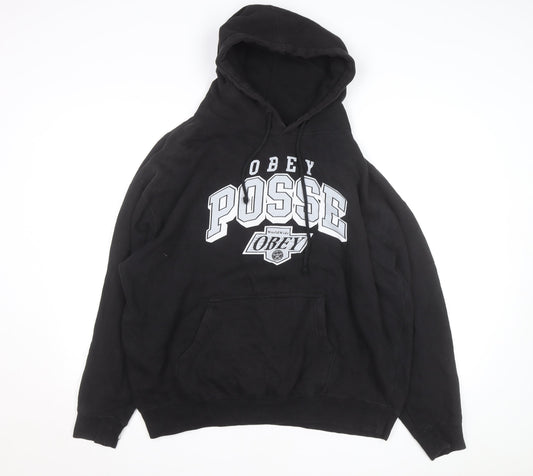 Obey Men Black Pullover Hoodie XL Streetwear Graphic Logo