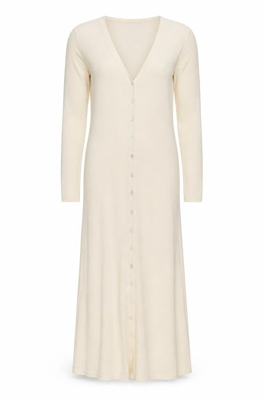 PRETTYLITTLETHING Women Beige Long Sleeve Knit Button Dress Size S