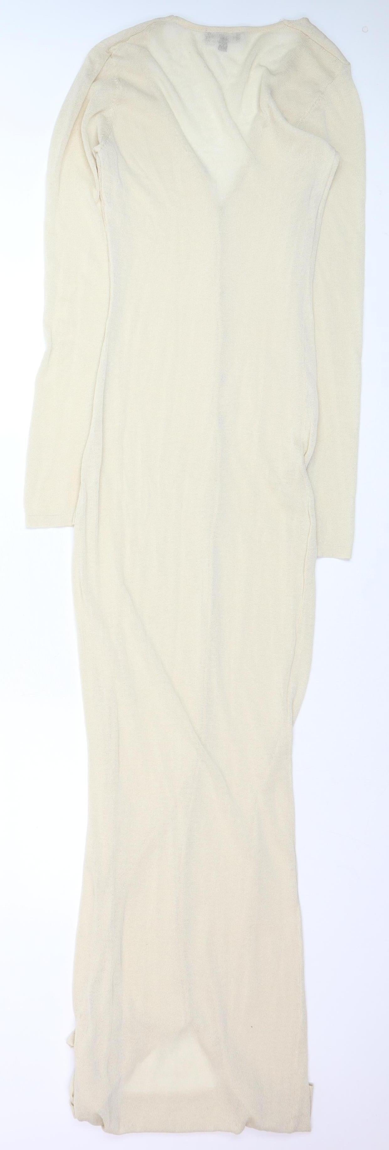 PrettyLittleThing Women Beige Long Sleeve Knit Button Dress Size S