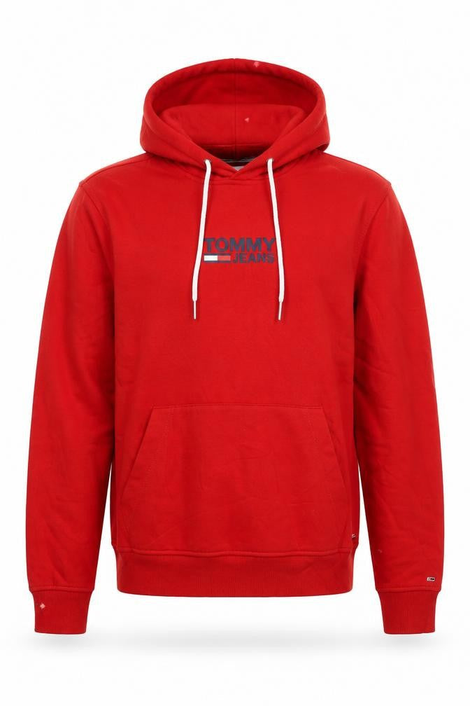 Tommy Jeans Men's Red Pullover Hoodie M Logo Graphic Cotton Blend