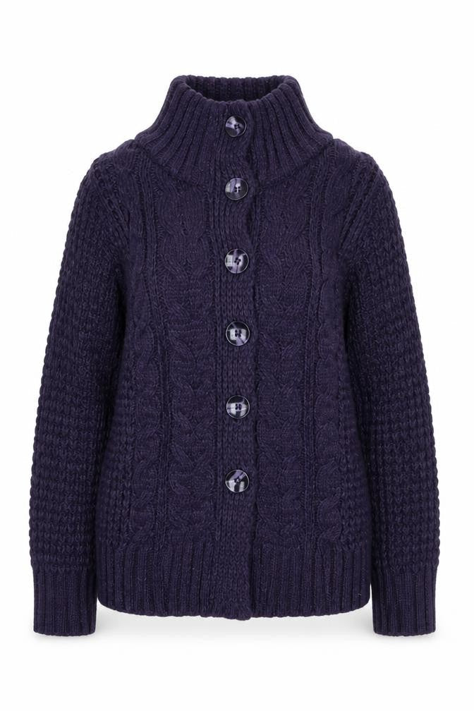 George Women Purple Cable-Knit Button Cardigan UK 8 Petite