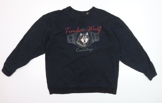Croft & Barrow Men's Black Wolf Graphic Pullover Sweatshirt M