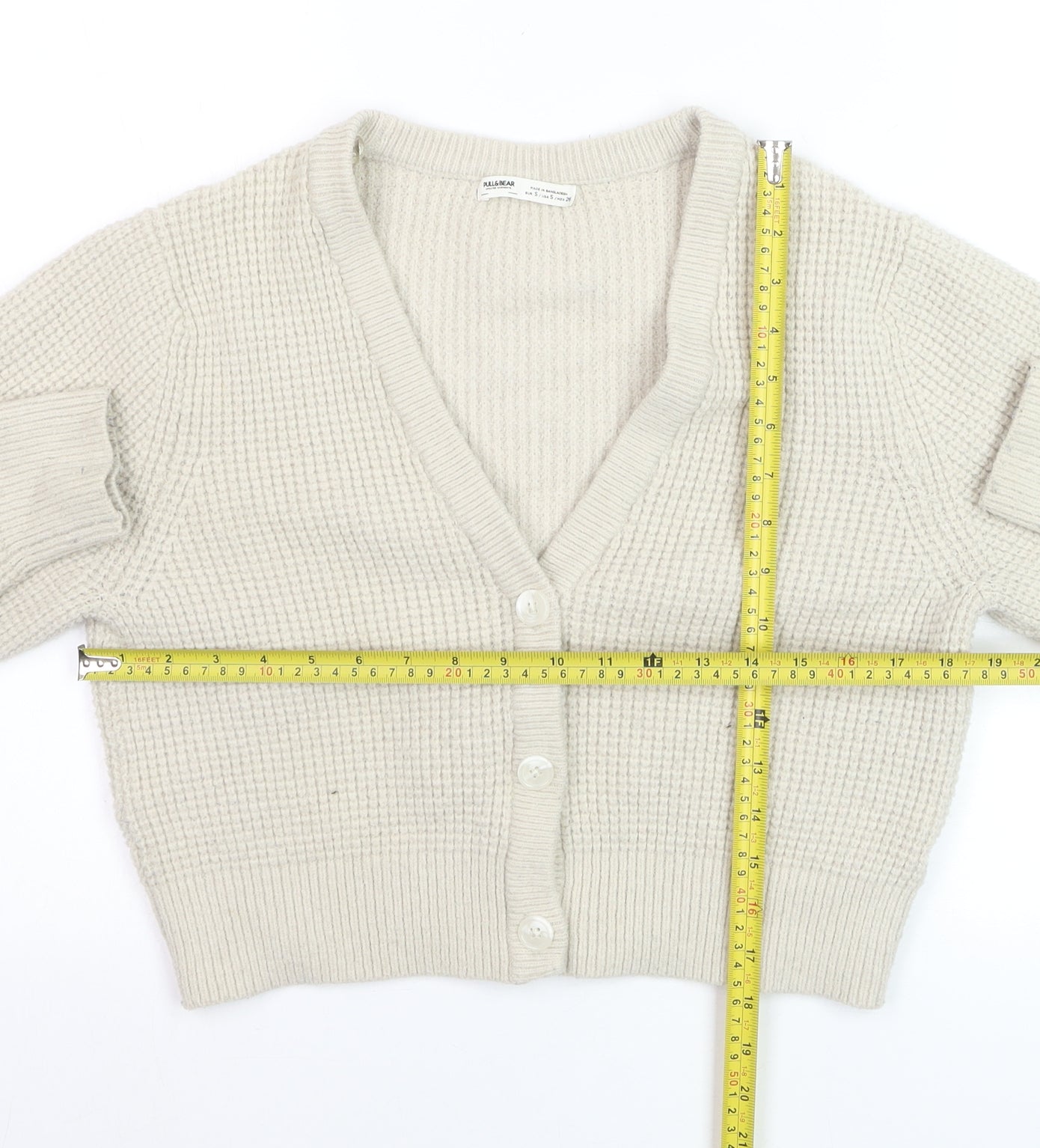 Pull & Bear Women’s Beige Knit V-Neck Button Cardigan Size S