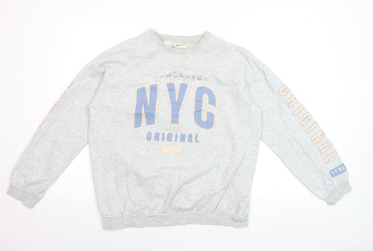 H&M Womens Grey Long Sleeve Crew Neck NYC Graphic Sweatshirt Size 14Y+