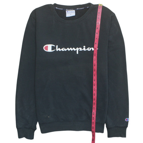 Champion Men's Black Pullover Sweatshirt M Crew Neck Logo Fleece