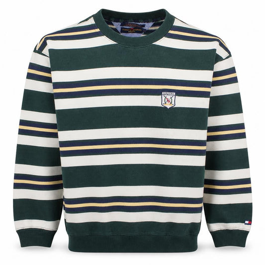 Tommy Hilfiger Men's Green Striped Crew Neck Sweatshirt M Classic Retro