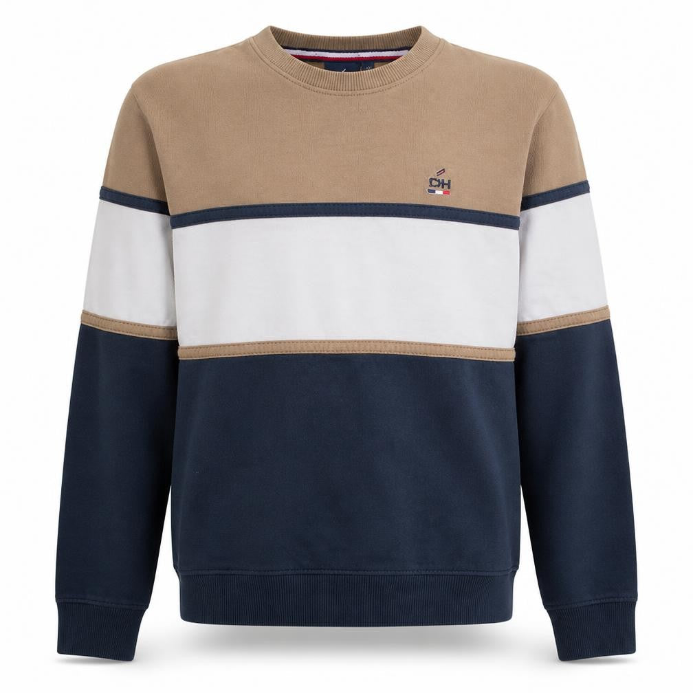 Daniel Hechter Mens Beige Blue Crew Neck Sweatshirt M Cotton Blend