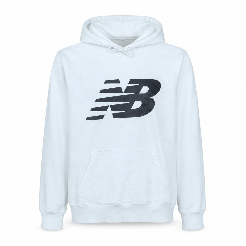 New Balance Mens White M Pullover Hoodie Logo Fleece Sportswear
