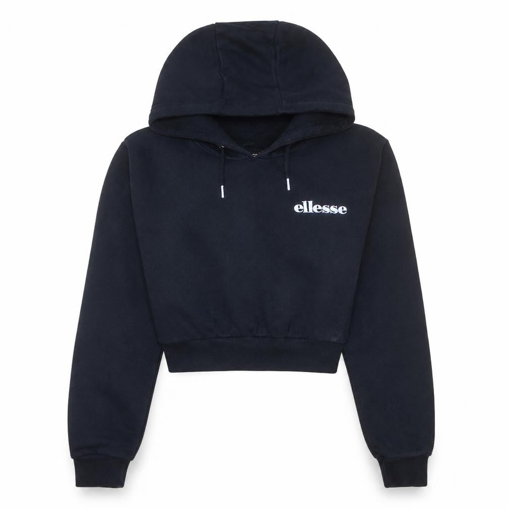 Ellesse Womens Black Cropped Pullover Hoodie UK 8 Cotton Blend