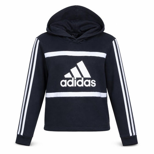 Front view of Adidas women’s black xs pullover hoodie with logo print