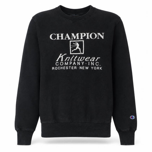 Champion Men’s Black Pullover Sweatshirt S Retro Embroidered Logo
