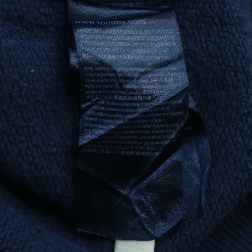 Tommy Hilfiger Boys Navy Pullover Hoodie M Cotton Blend Lined Casual