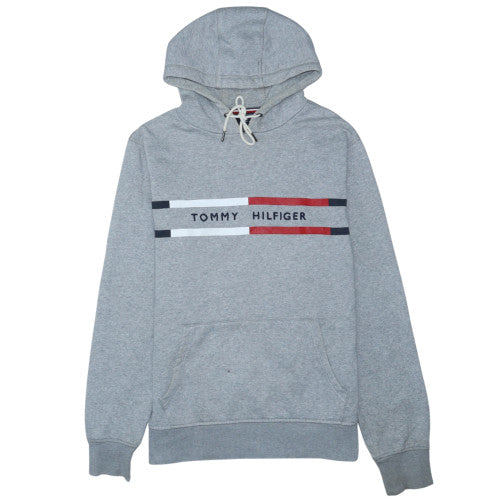 Tommy Hilfiger Men's Grey Pullover Hoodie Size L Logo Cotton Blend