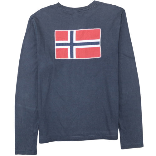 Napapijri Men’s Blue Expedition Staff Long Sleeve Cotton T-Shirt L