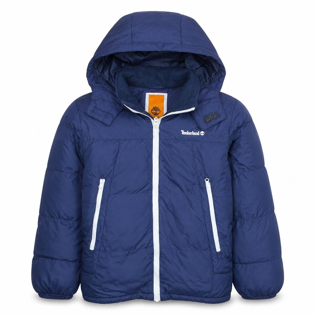 Timberland Boys Blue Hooded Puffer Jacket Size 12 Years Winter Coat