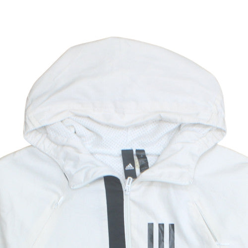 Adidas Boys White Hooded Windbreaker Jacket 14 Years Polyester Sports Style