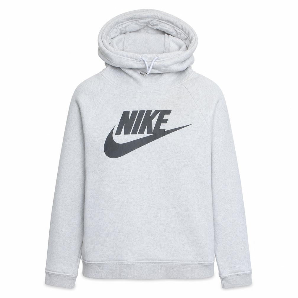 Nike Women Grey Pullover Hoodie M Logo Print Fleece Sweatshirt