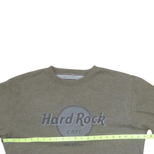 Hard Rock Cafe Men Green L Pullover Sweatshirt Crew Neck Fleece