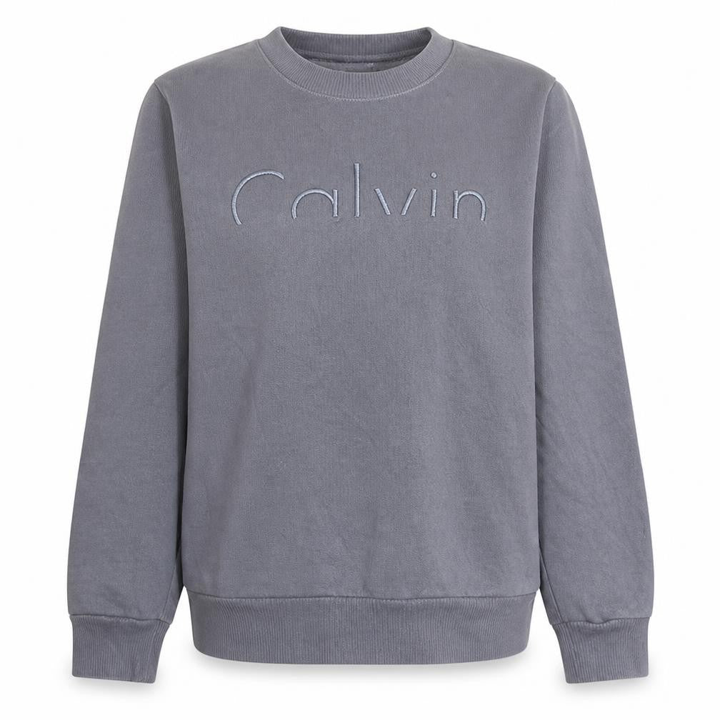 Calvin Klein Boys Grey Cotton Blend Crew Neck Pullover Sweatshirt L
