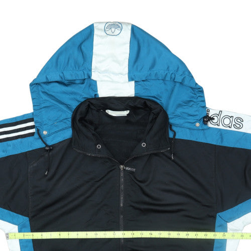 Adidas Mens Black Blue Full Zip Short Sleeve Hoodie L Sportswear