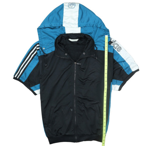 Adidas Mens Black Blue Full Zip Short Sleeve Hoodie L Sportswear