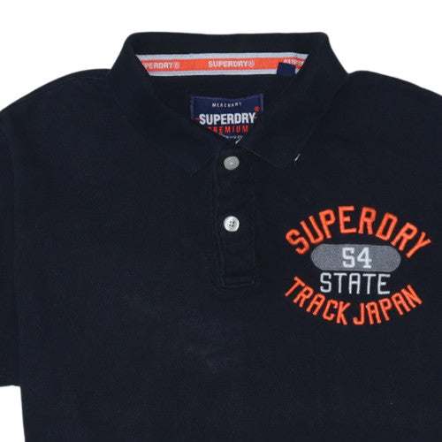 Superdry Men's Black Slim Fit Polo Shirt Size M Embroidered