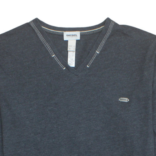 Diesel Men Navy V-Neck Long Sleeve T-Shirt Size M Cotton Blend