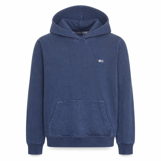 Tommy Jeans Men Blue Pullover Hoodie S Fleece Logo Drawstring
