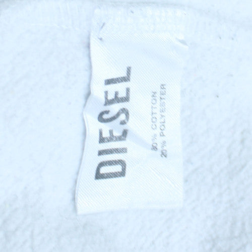 Diesel Women's White Cotton Blend Logo Pullover Sweatshirt L