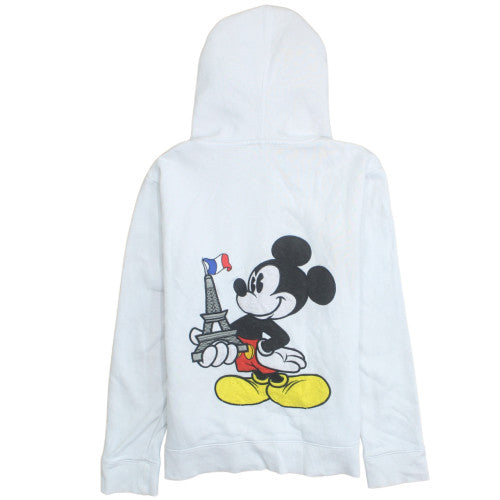Disneyland Paris Womens White Full Zip Hoodie L Embroidered Mickey Cotton Blend