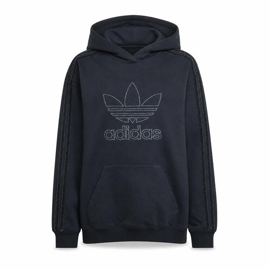 Front view of Adidas women’s black full zip hoodie, size UK 8-10, hooded logo sweatshirt