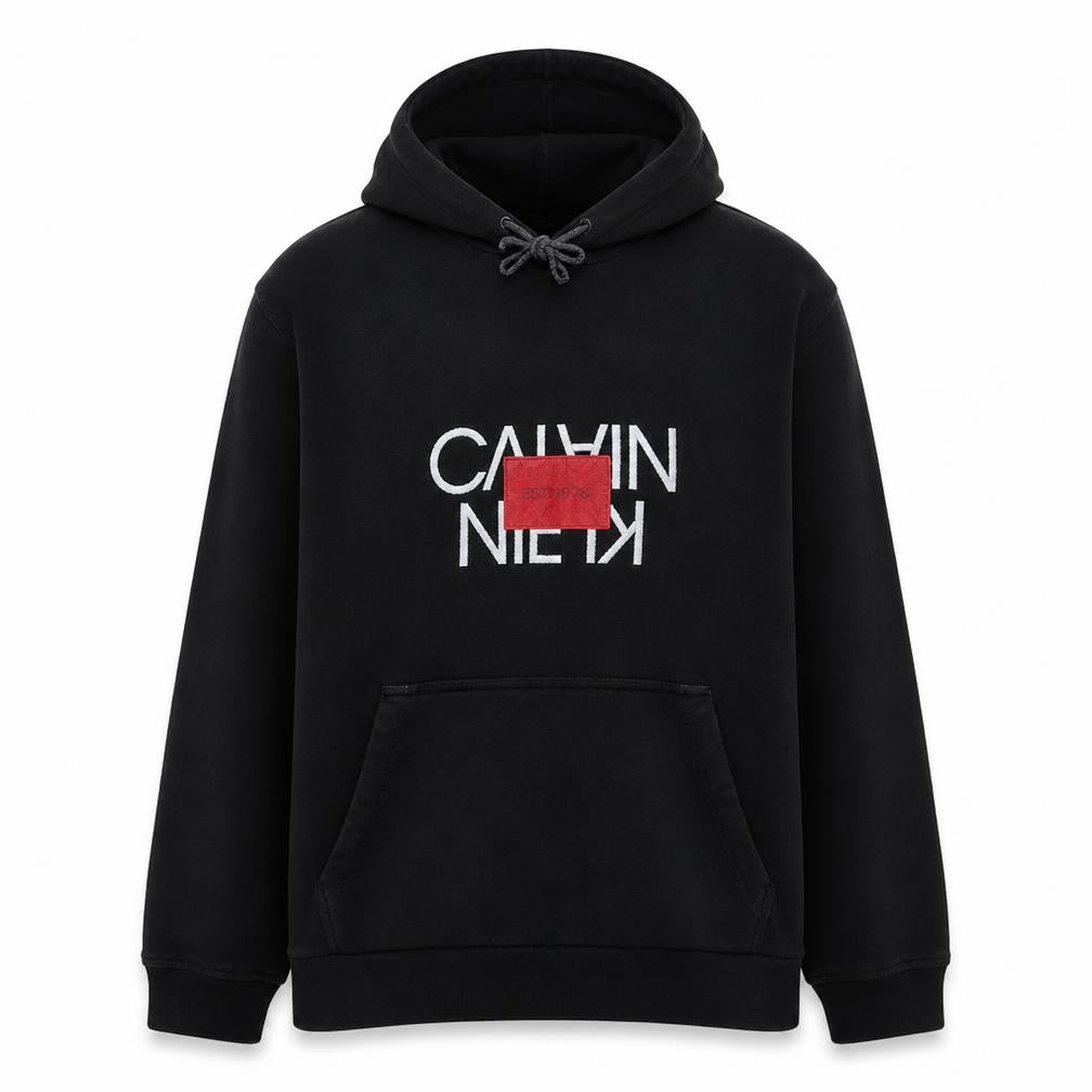 Calvin Klein Men's Black Pullover Hoodie Size L Fleece Logo Sweatshirt