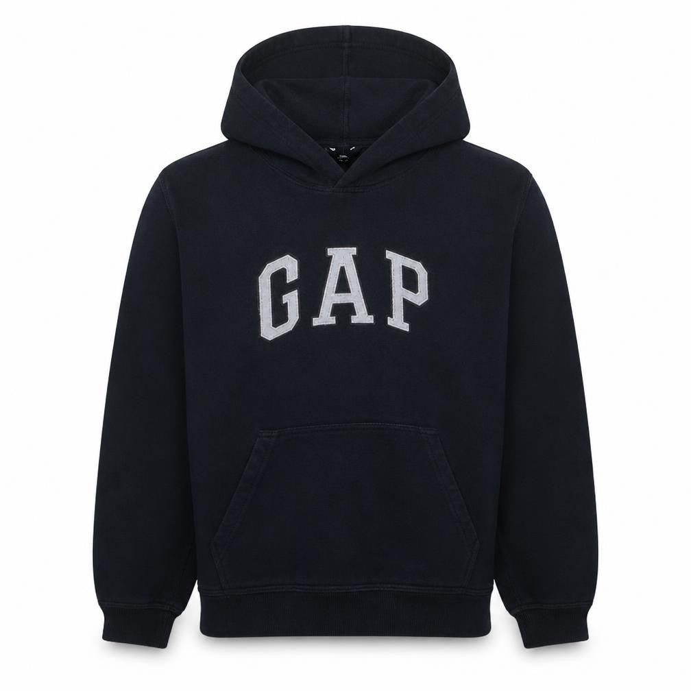 GAP Men's Black Pullover Hoodie Fleece Logo L Regular Fit