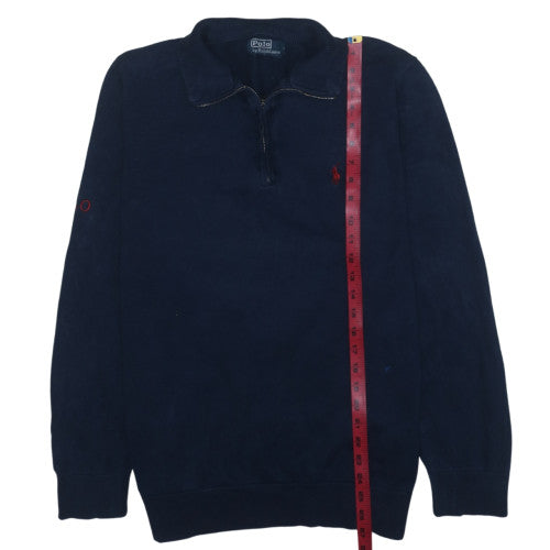 Polo Ralph Lauren Men's Navy Cotton Half Zip Jumper Size L