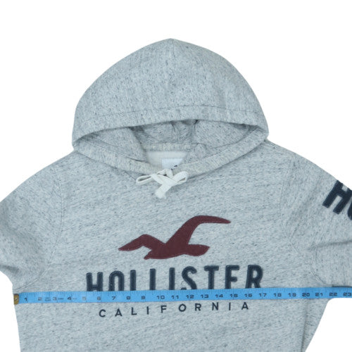 Hollister Men's Grey Pullover Hoodie M Logo Fleece Sweatshirt