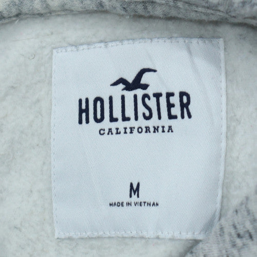 Hollister Men's Grey Pullover Hoodie M Logo Fleece Sweatshirt