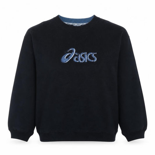 Asics Women Black L Pullover Sweatshirt Crew Neck Embroidered Logo