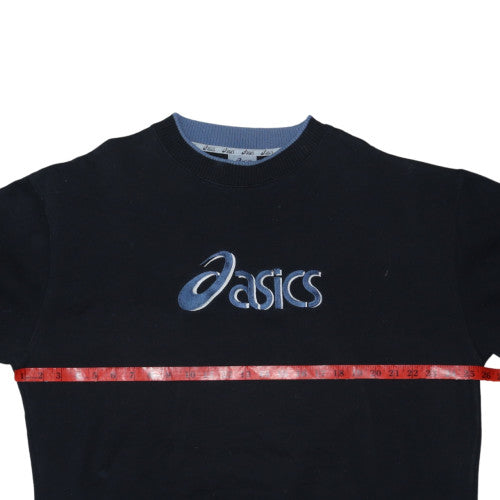 Asics Women Black L Pullover Sweatshirt Crew Neck Embroidered Logo