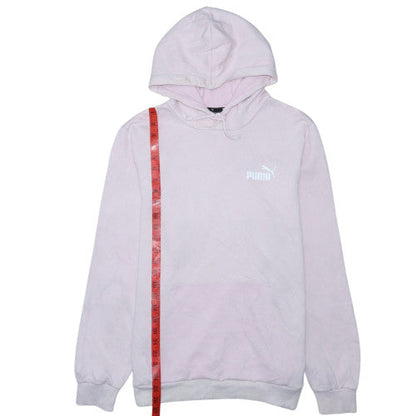 Close-up detail of Puma women’s pink pullover hoodie medium cotton blend casual