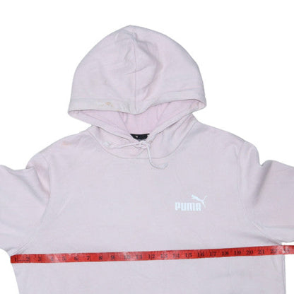 Brand and care label for Puma women’s pink pullover hoodie medium cotton blend casual