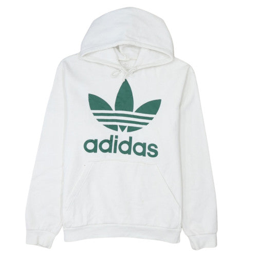 adidas Mens White Pullover Hoodie L Sports Fleece Graphic Logo
