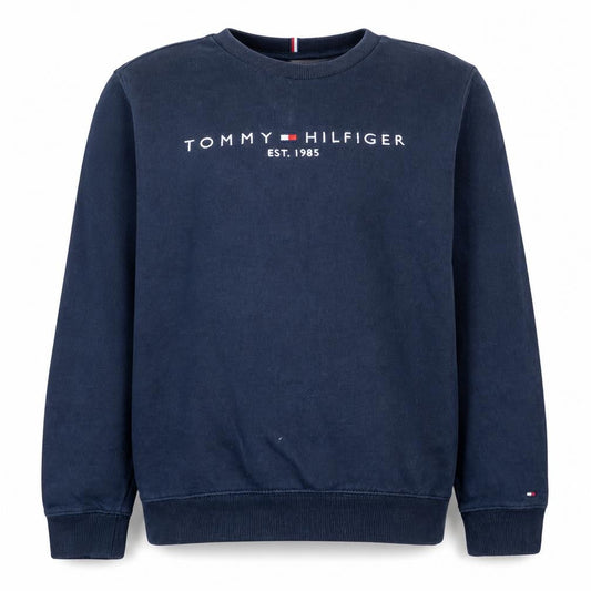 Front view of Tommy Hilfiger boys’ navy sweatshirt, size 176, classic crew neck pullover