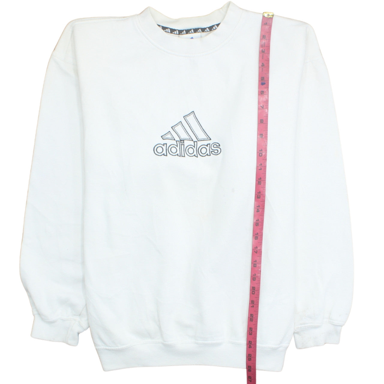 Adidas Men's White Logo Crew Neck Fleece Sweatshirt Size M Vintage