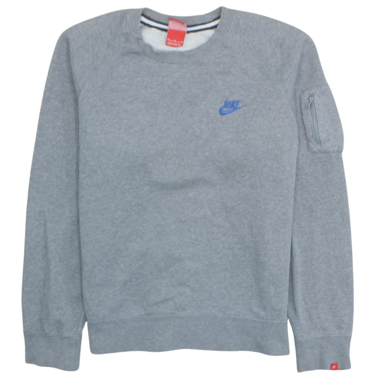 Nike Mens Grey M Crew Neck Pullover Sweatshirt Logo Zip Pocket