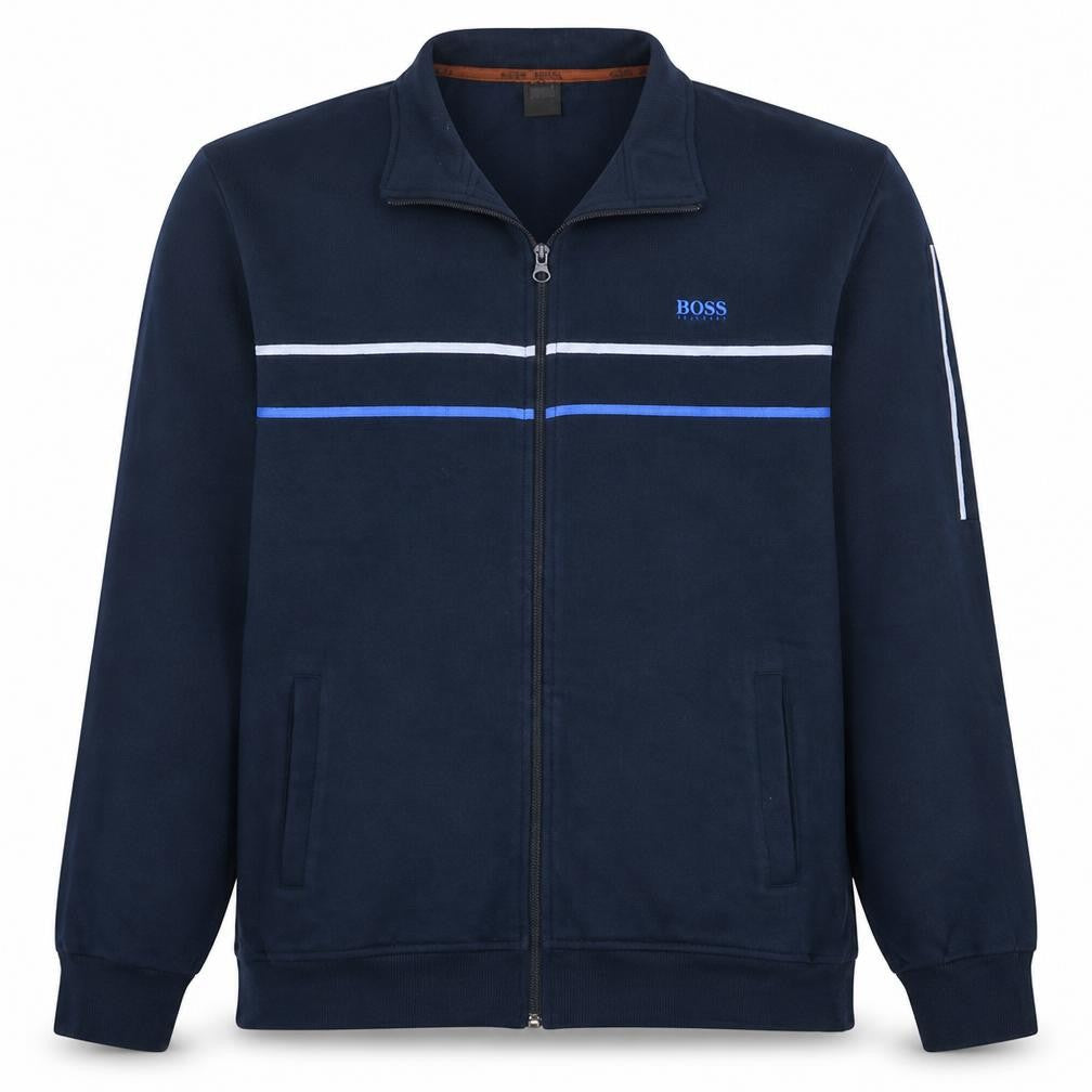 BOSS Mens Blue Full Zip Striped Sweatshirt Size L Regular Fit