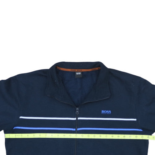 BOSS Mens Blue Full Zip Striped Sweatshirt Size L Regular Fit