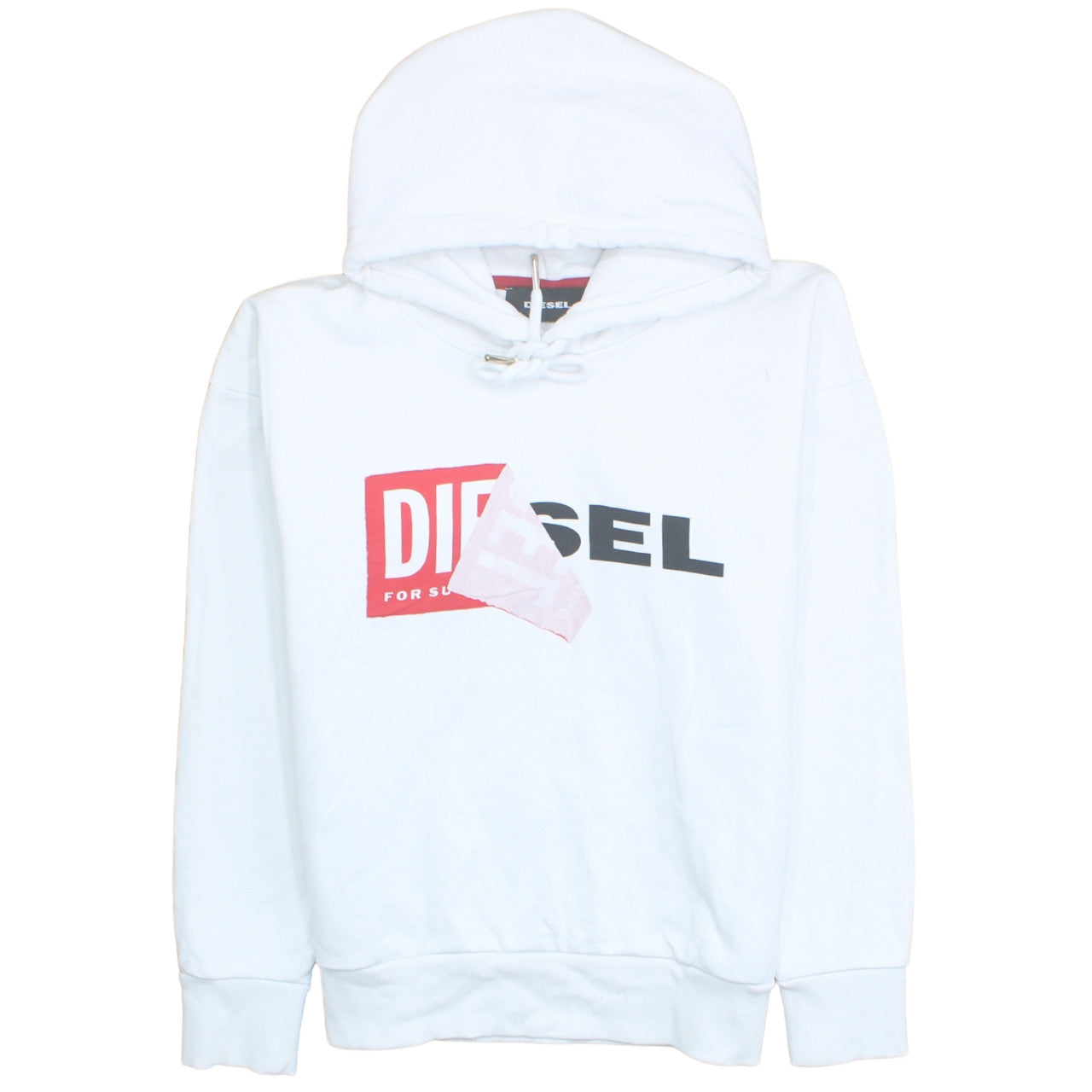 Diesel Mens White Pullover Hoodie Size M Logo Cotton Sweatshirt