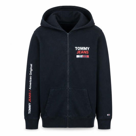 Tommy Jeans Men's Black Full Zip Hoodie L Logo Classic Style