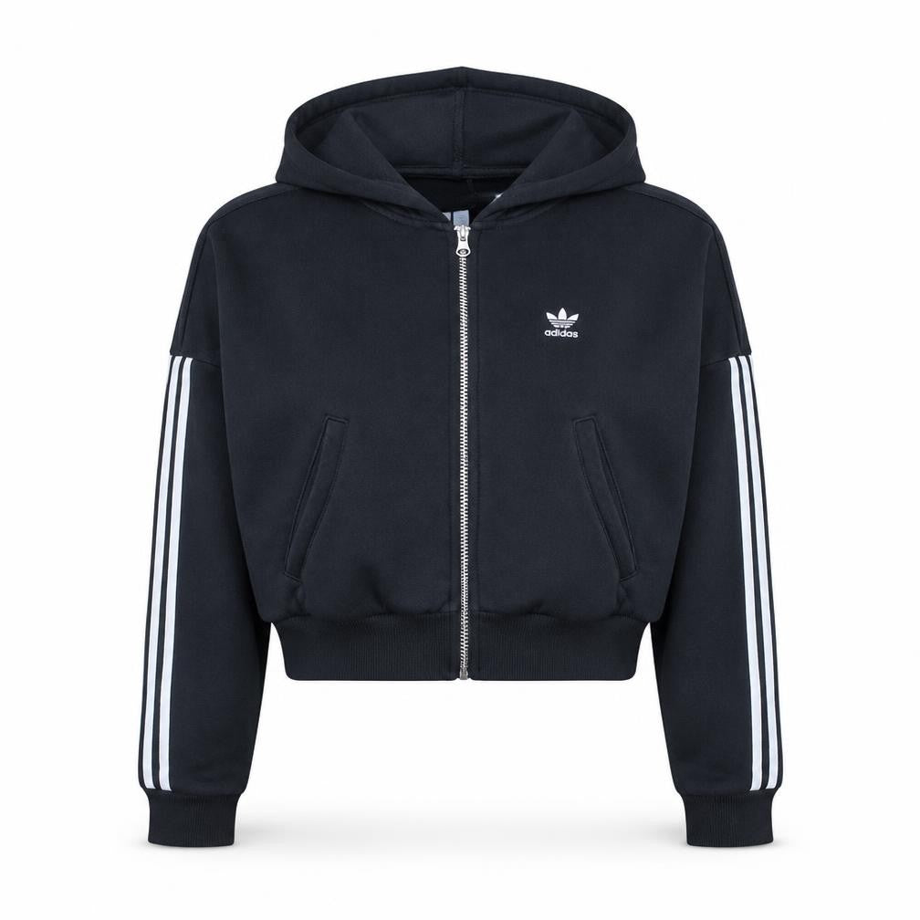 Adidas Womens Black Size 10 Full Zip Hoodie with 3 Stripes
